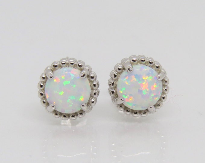 Vintage Sterling Silver Round cut White Opal Earrings