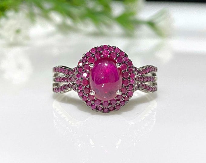 Vintage Sterling Silver Natural Ruby Ring Size 9