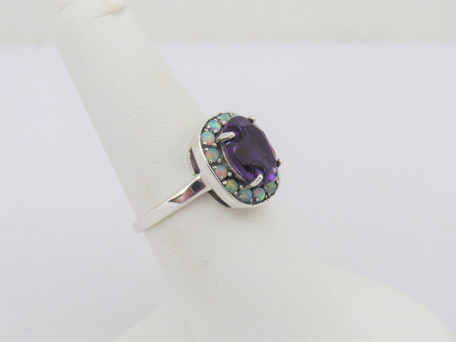 Vintage Sterling Silver Amethyst & White Opal Halo Ring Size 9 - Etsy