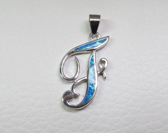 Sterling Silver Blue Opal Letter F Pendant