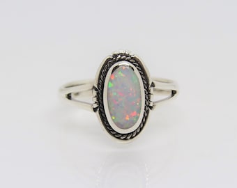 Vintage Sterling Silver White Opal Ring Size 9