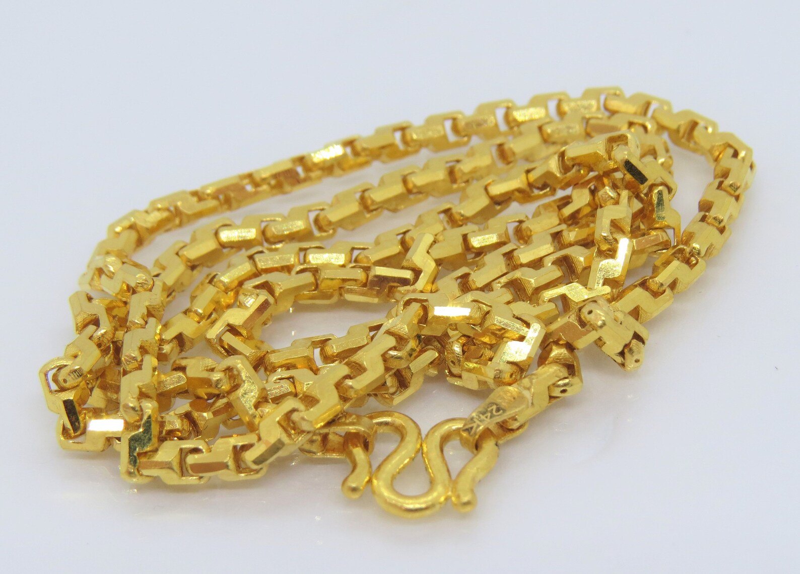 Vintage 24K 980 Pure Gold Square Link Chain Necklace Etsy
