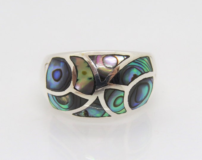Vintage Sterling Silver Seashell Abalone Dome Ring Size 5