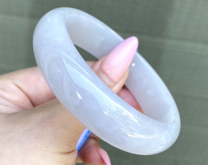 Translucent Natural Lavender, White Jadeite Jade Vintage Bangle Bracelet 58MM