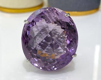 Anillo vintage de plata de ley con amatista natural de 68 quilates, talla 8.