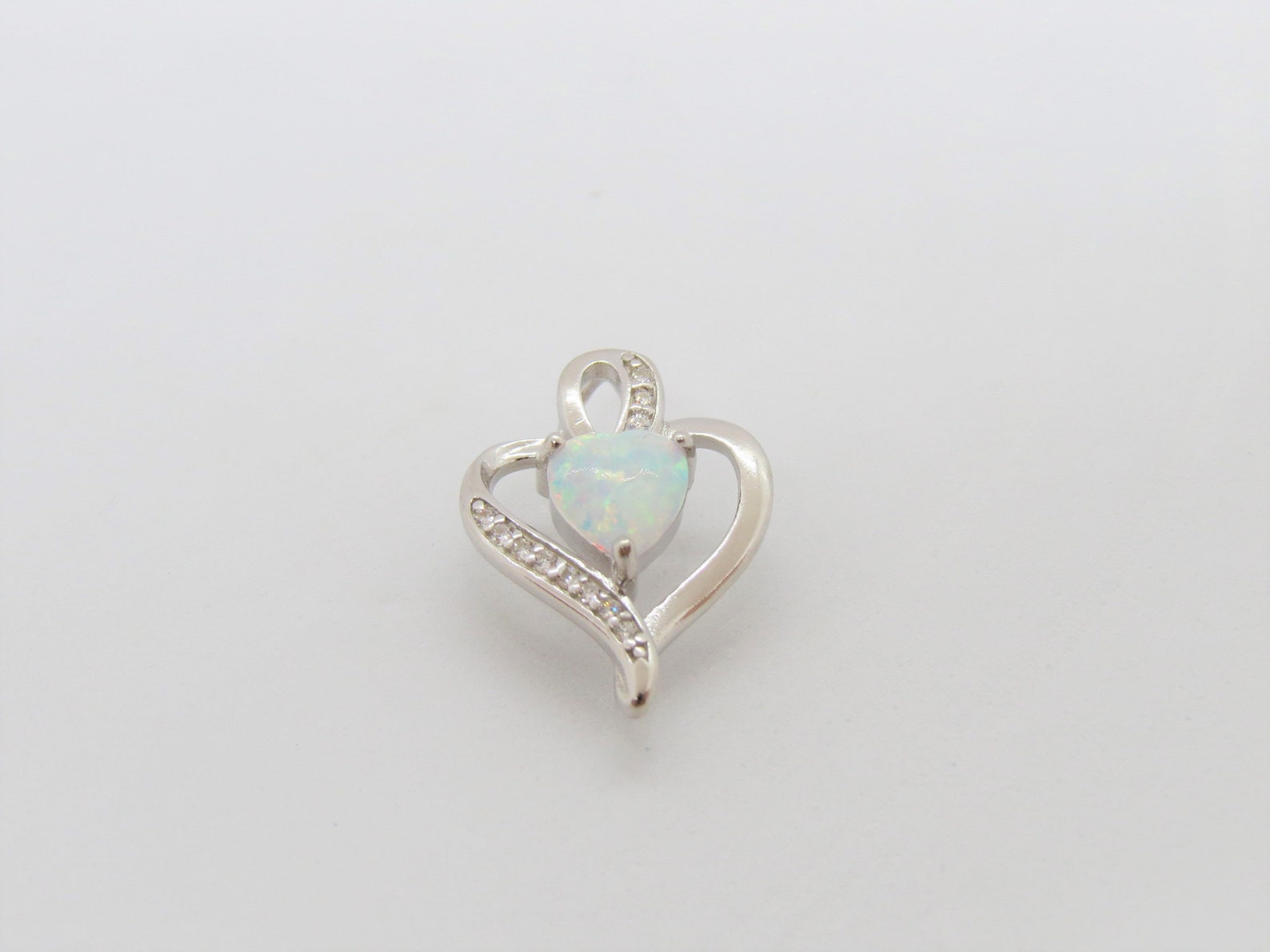 Vintage Sterling Silver White Opal & White Topaz Heart Pendant | Etsy