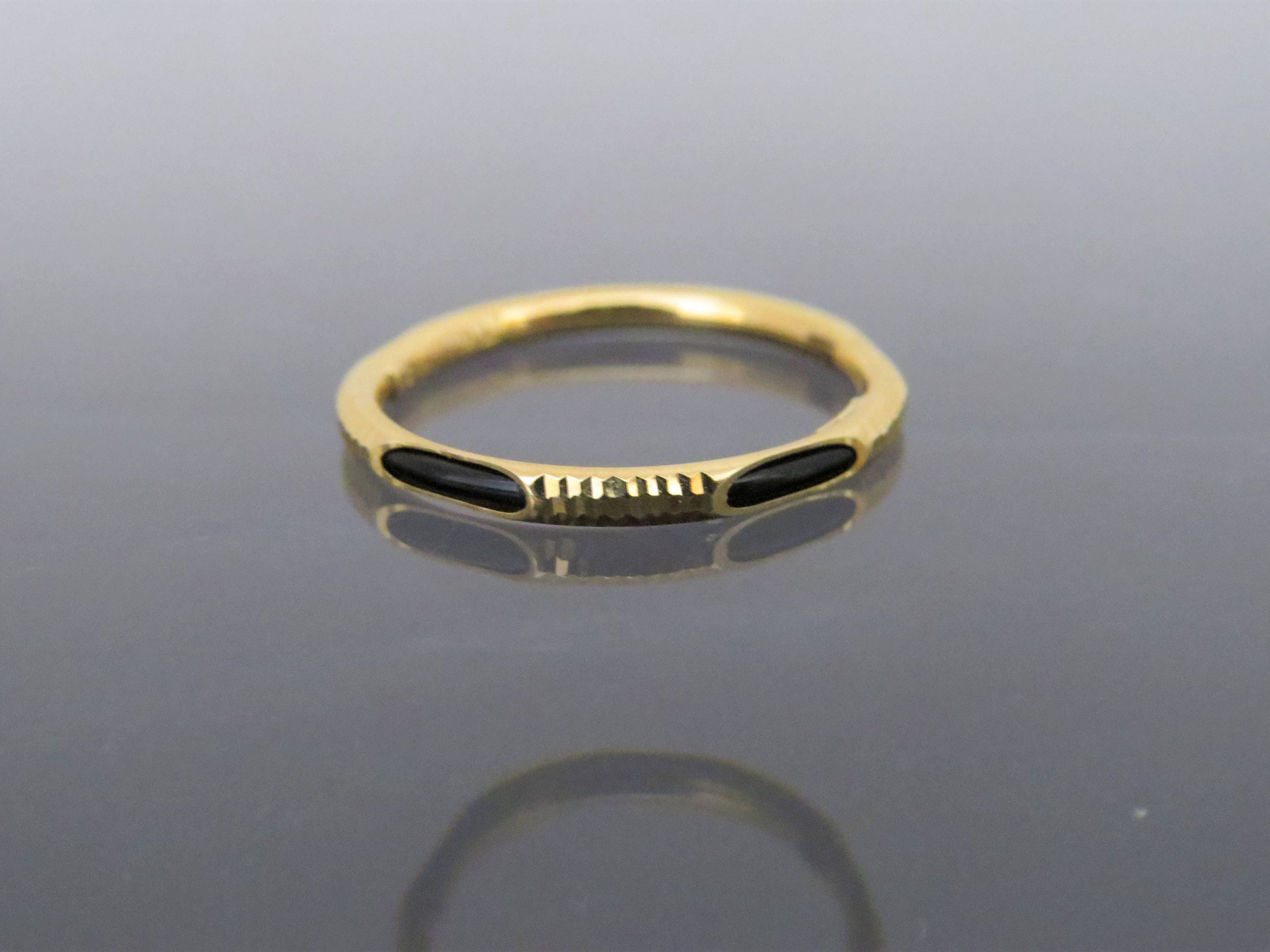 Vintage 18K Gold Black Onyx Band Ring Size 7 Etsy
