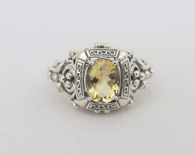 Vintage Sterling Silver Natural Oval Citrine Filigree Ring Size 8