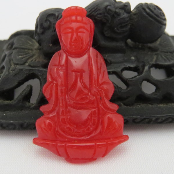 Vintage Natural Icy Red Jade Carved Quan-Yin Buddha Loose Gemstone Make for Pendant