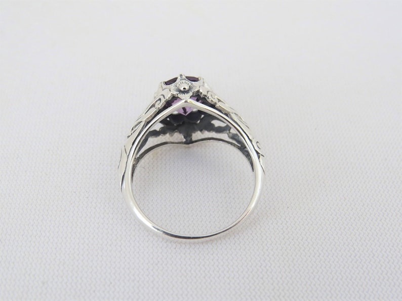 Vintage Sterling Silver Round cut Alexandrite Filigree Ring Size 7