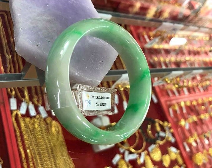 Translucent Natural Green Jadeite Jade Vintage Bangle Bracelet 54.7MM