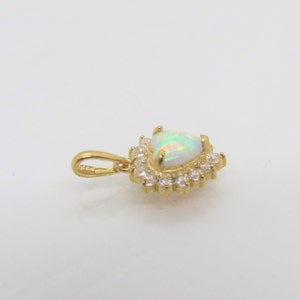 Vintage 14K Solid Yellow Gold White Opal & White Topaz Heart Tiny Pendant image 2