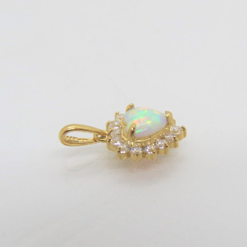 Vintage 14K Solid Yellow Gold White Opal & White Topaz Heart Tiny Pendant image 2