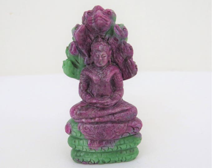 Antique Vintage 611ct RED RUBY Carved Buddha Naga Snake Statue 3 1/8''