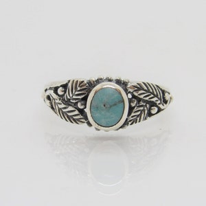 Bague en argent sterling avec feuille de turquoise Taille 8