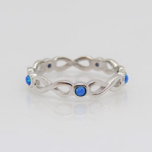 Sterling Silver Blue Opal Infinity Band Ring Size 8