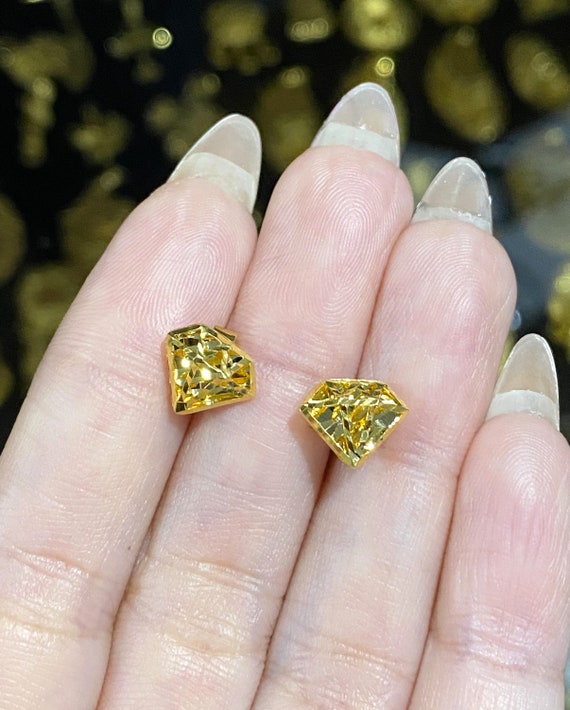 Vintage 18K Solid Yellow Gold Diamond Shape Earri… - image 8