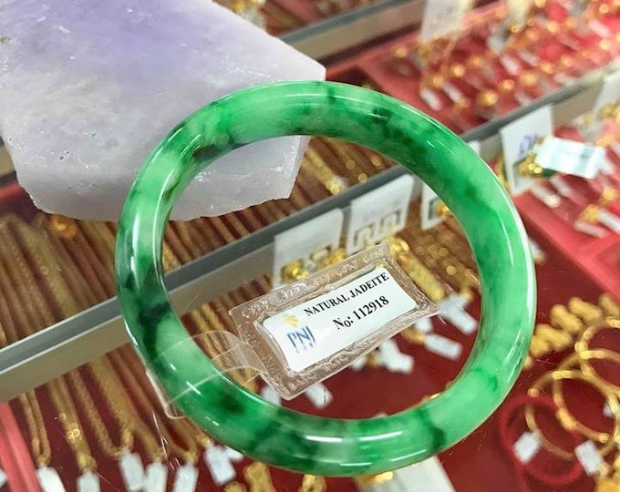 Vintage Translucent Natural Green Jadeite Jade Bangle Bracelet 55.4MM