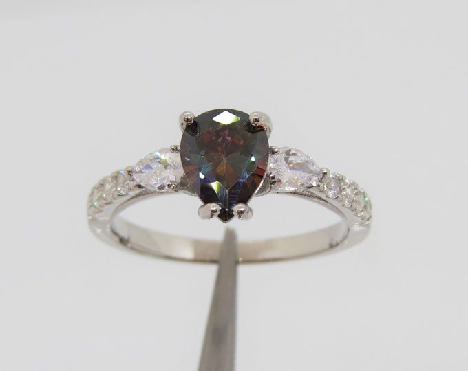 Vintage Sterling Silver Mystic Topaz & White Topaz Solitaire Ring Size 8