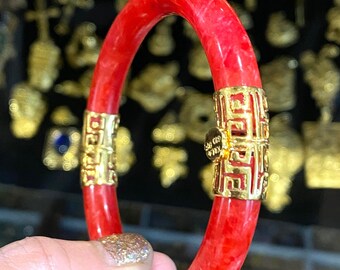 Vintage 15K 610 Solid Gold Translucent Red, Orange Jadeite Vintage 15K 610 Solid Gold Translucent Red, Orange Jadeite