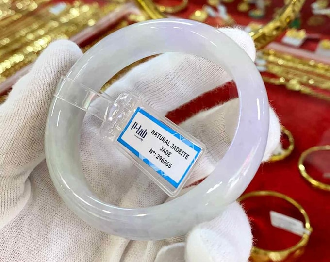 Vintage Translucent Natural Green, Lavender Jadeite Jade Bangle Bracelet 58.9MM