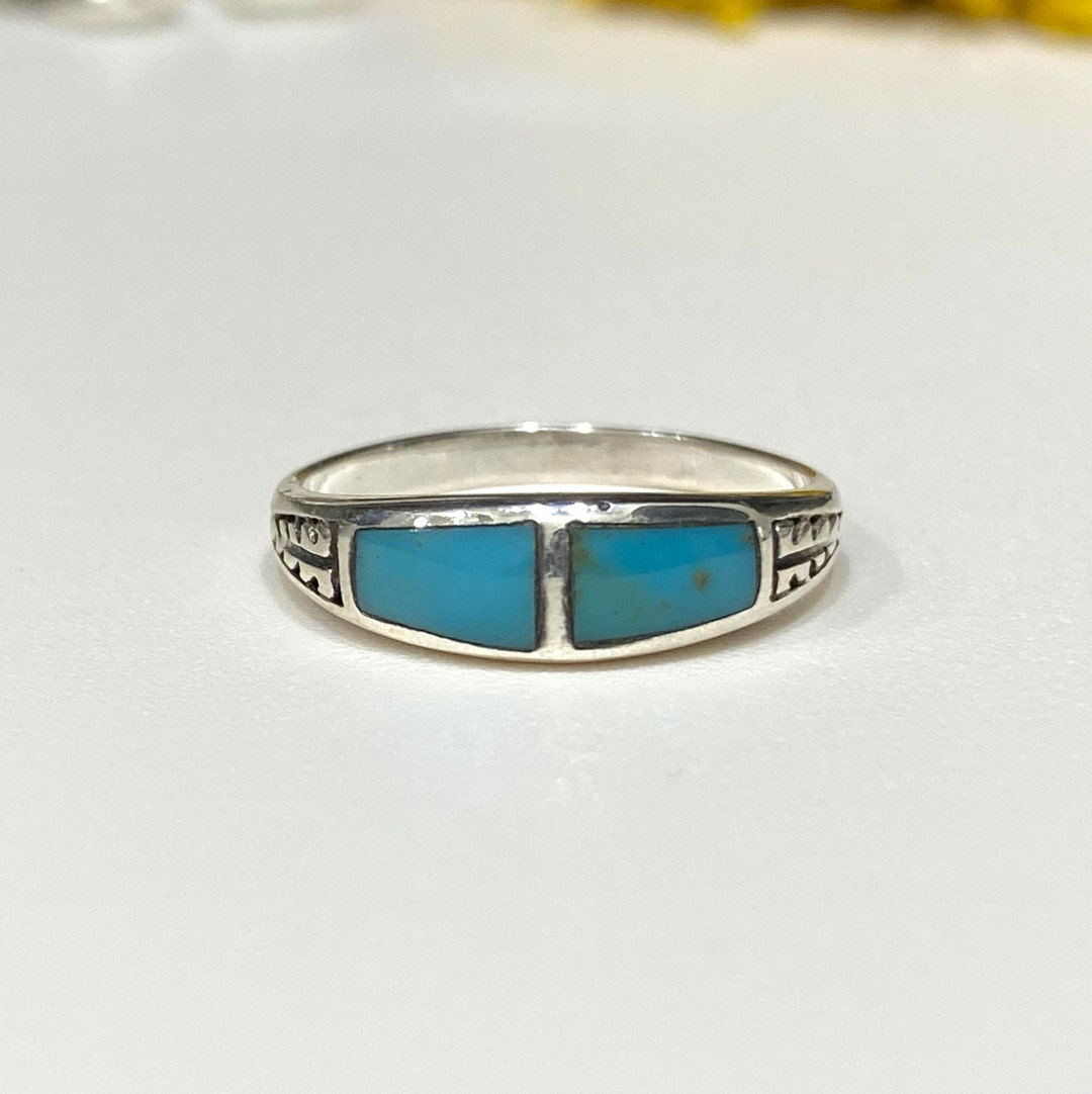 Vintage Southwestern Sterling Silver Turquoise Band Ring Size 9 - Etsy
