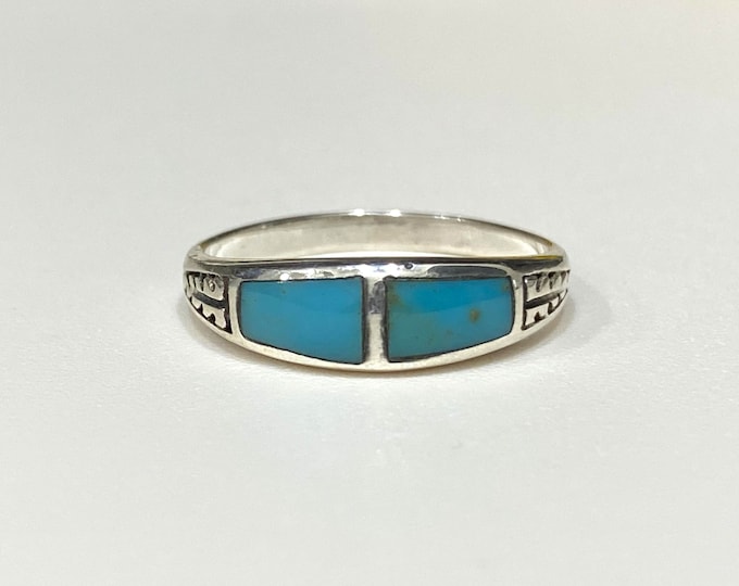 Vintage Southwestern Sterling Silver Turquoise Band Ring Size 9