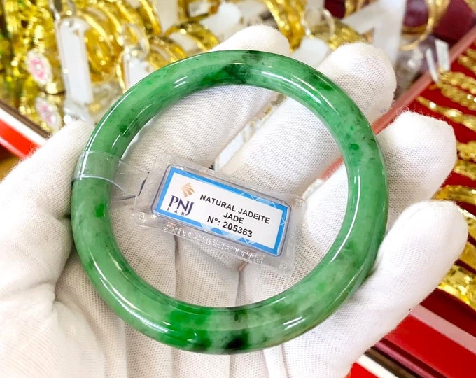 Vintage Translucent Natural Green Jadeite Jade Bangle Bracelet 62.7MM