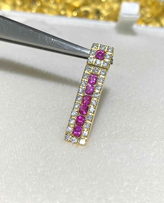 Vintage 14K Solid Gold Ruby, White Topaz Pendant. - image 5