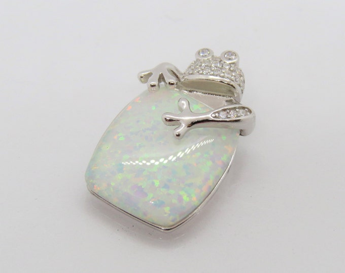 Sterling Silver White Opal & White Topaz Frog Pendant
