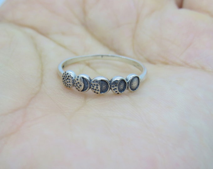 Vintage Sterling Silver Moon Phases Band Ring Size 7