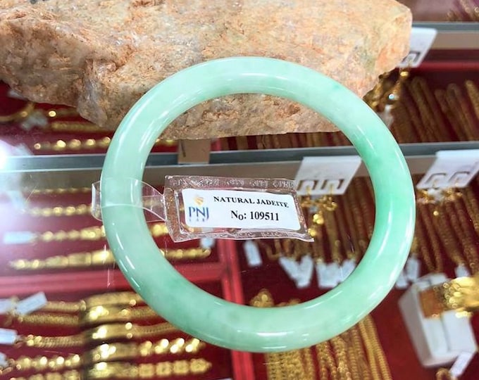 Vintage Translucent Natural Green, White Jadeite Jade Bangle Bracelet 54.1MM