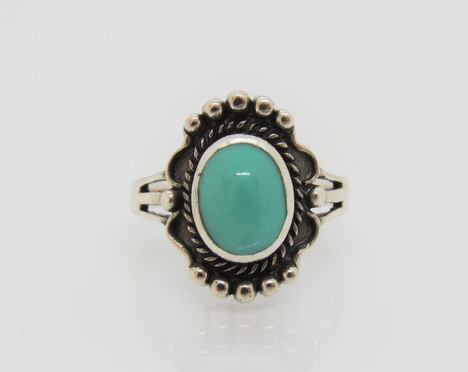 Vintage Southwestern Sterling Silver Turquoise Dome Ring Size 7