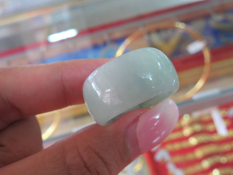 Vintage Translucent Natural Green Jadeite Jade Band Ring Size 9.75