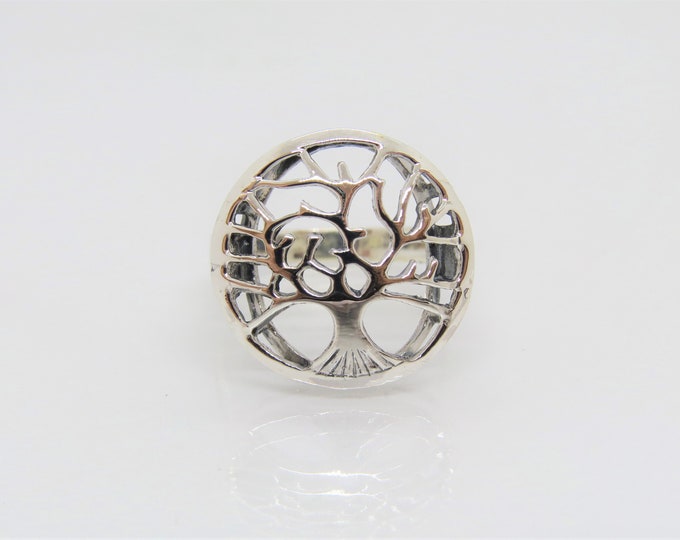 Vintage Sterling Silver Tree of Life Dome Ring Size 9
