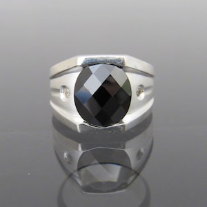 Vintage Sterling Silver Black Onyx & White Topaz Men's Ring Size 10.25