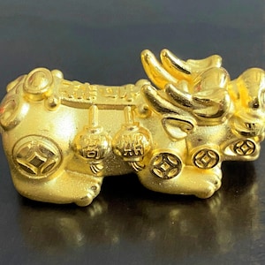 Vintage 24K 999 Yellow Gold 3D Luck Wealth Pixiu Charm Pendant Make for Bracelet.