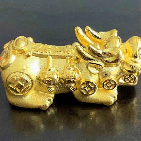 Vintage 24K 999 Yellow Gold 3D Luck Wealth Pixiu Charm Pendant Make for Bracelet.