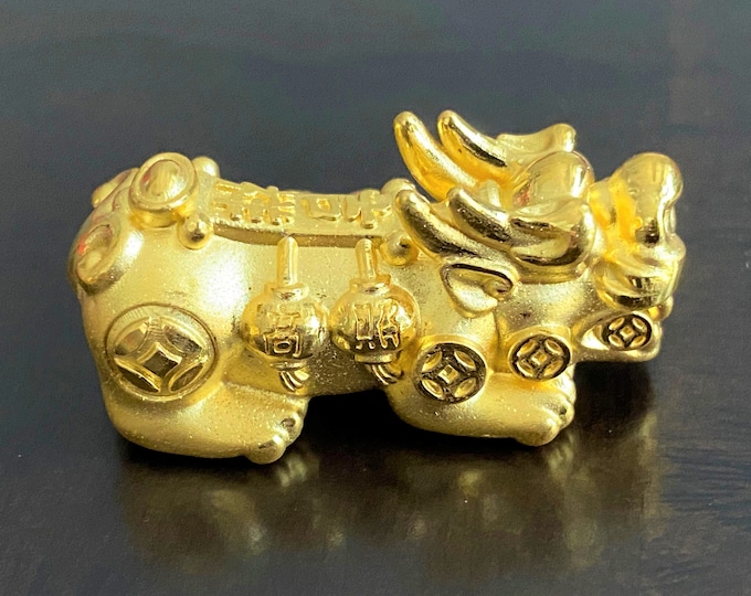 Vintage 24K 999 Yellow Gold 3D Luck Wealth Pixiu Charm Pendant Make for Bracelet.