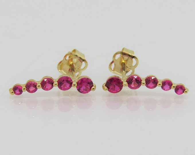 Vintage 14K Solid Yellow Gold Ruby Earrings