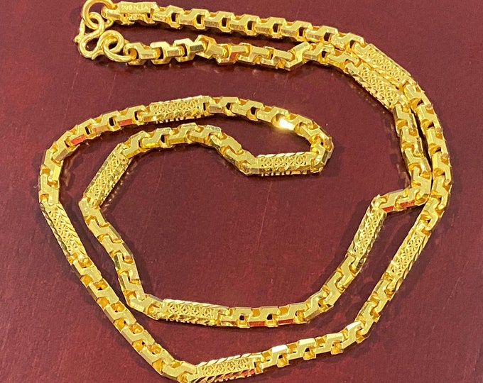 23K 980 Solid Pure Gold Anchor Money Coin Rolo Link Chain Necklace 23''