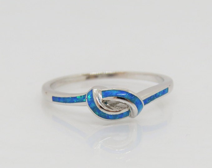 Sterling Silver Blue Opal Knot Ring Size 8