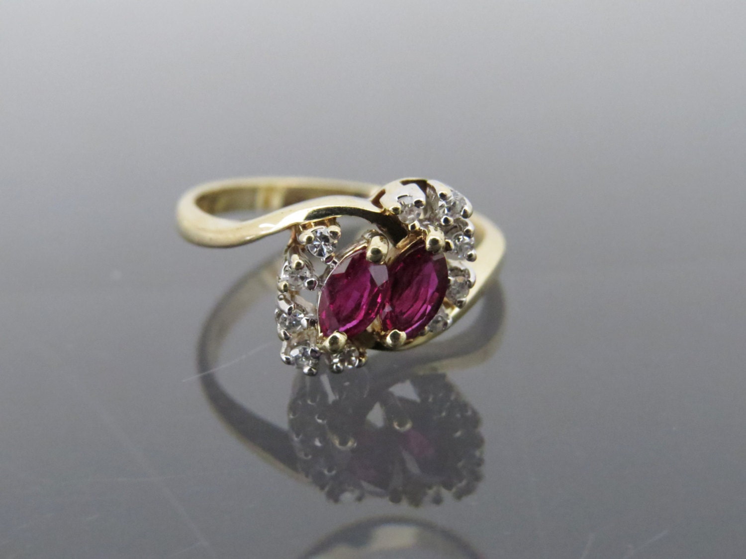 Vintage 14K Solid Yellow Gold Natural Ruby & Diamond Ring Size | Etsy