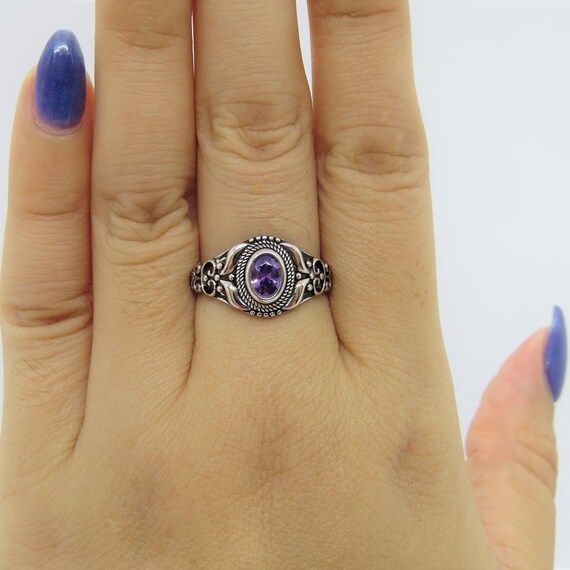 Vintage Sterling Silver Amethyst Dome Ring Size 7 - image 5
