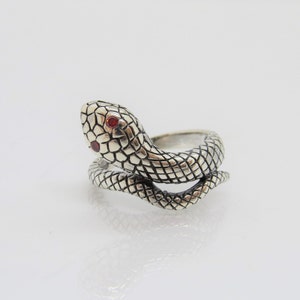 Vintage Sterling Silver Garnet Snake Ring Size 11