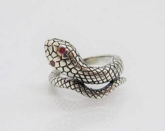 Vintage Sterling Silver Garnet Snake Ring Size 11