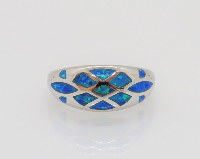 Vintage Sterling Silver Blue Opal Dome Ring Size 8