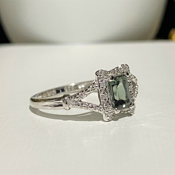 Vintage Sterling Silver Emerald & Diamond Solitai… - image 5