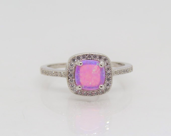 Vintage Sterling Silver Pink Opal & White Topaz Halo Ring Size 7