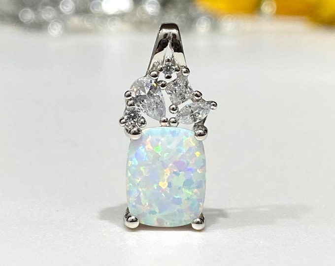 Vintage Sterling Silver White Opal & White Topaz Pendant.
